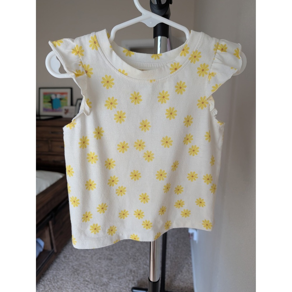 Cat & Jack Toddler‎ Girls White Yellow Daisy Floral Ruffle Sleeve Top 2T